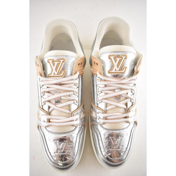 Louis Vuitton Metallic Silver Beige White Low Top Trainer Sneaker UK 9 US 10 11 - Picture 12 of 16